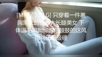 [MP4/ 1.81G] 只穿着一件裹胸黑衣的性感大长腿美女 下体逼毛黑黝黝胸前鼓鼓的这风情鸡巴超级硬